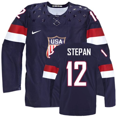 Olympic Hockey Derek Stepan Authentic Kinder Navy Blau – Team USA #12 Auswärts 2014